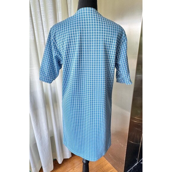 Vintage 60s mini dress, Mod blue white geometric checkered, straight cut - Picture 4 of 8